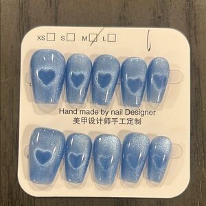 Heart Cateye Blue Heart Nail Set
